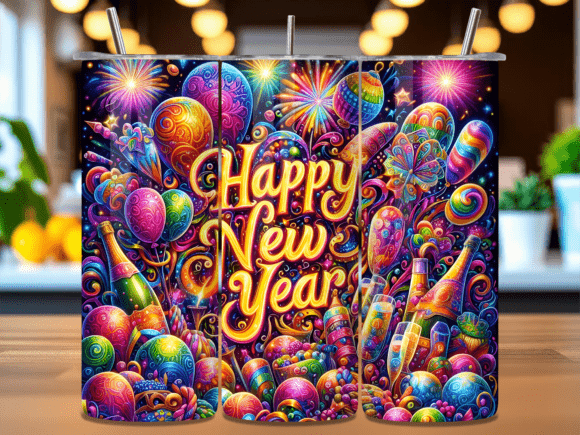 2026 Gold Balloon Party Tumbler Wrap PNG