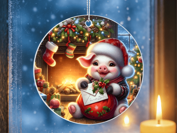 Christmas Pig Fireplace Letter Ornament: A Thoughtful Sublimation Design for Holiday Crafters