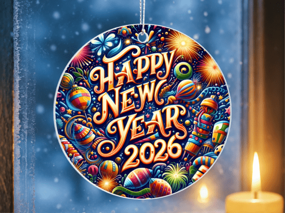 Colorful Happy New Year 2026 Ornament