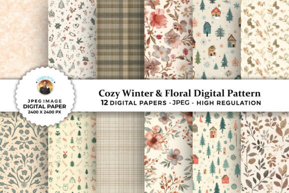 Cozy Winter Floral Digital Patterns