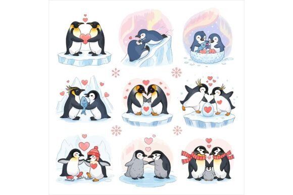Free Penguin Love Illustration Bundle