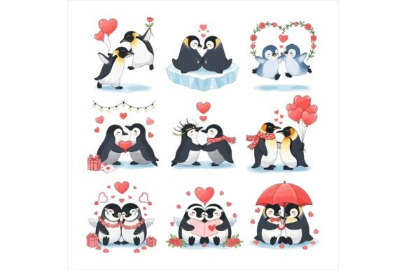 Free Penguins in Love Illustration Set