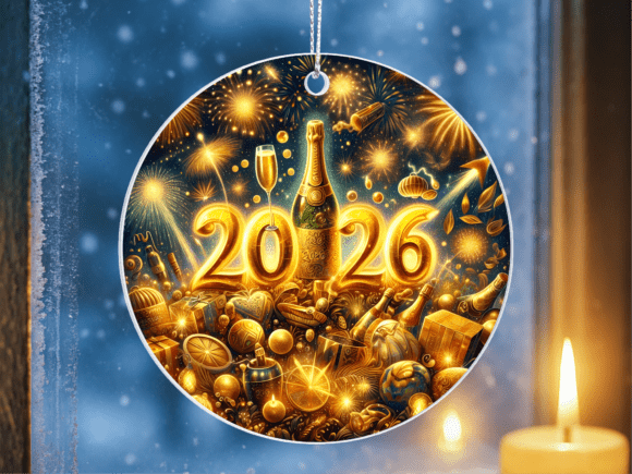 Gold Fireworks Champagne 2026 Ornament