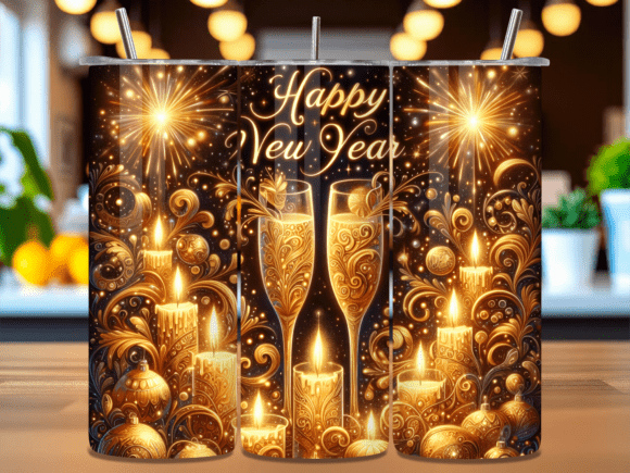 Golden Candles New Year Tumbler Wrap PNG: Your Instant-Download Key to Festive Sublimation Projects