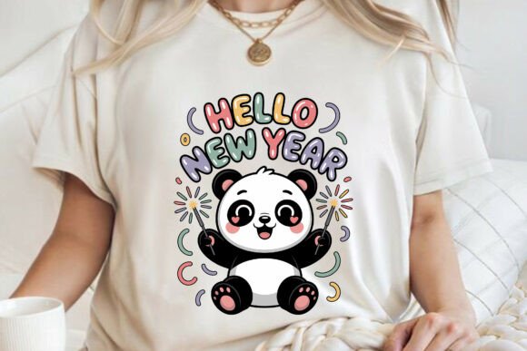 Hello New Year Kawaii Panda T-shirt SVG
