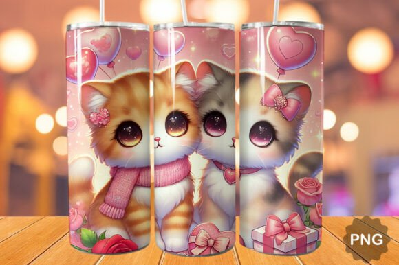 Kawaii Cat Valentine Tumbler Wrap 20oz