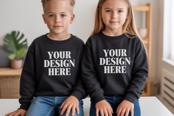 Kids Front and Back Sweatshirt Mockup 50