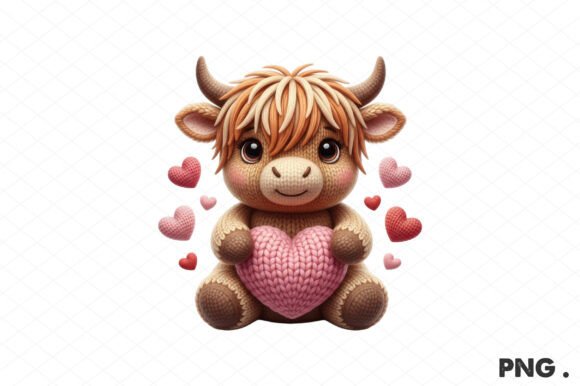 Knitted Valentines Highland Cow Heart PN