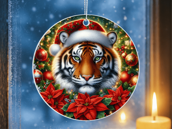 Majestic Christmas Tiger Floral Ornament