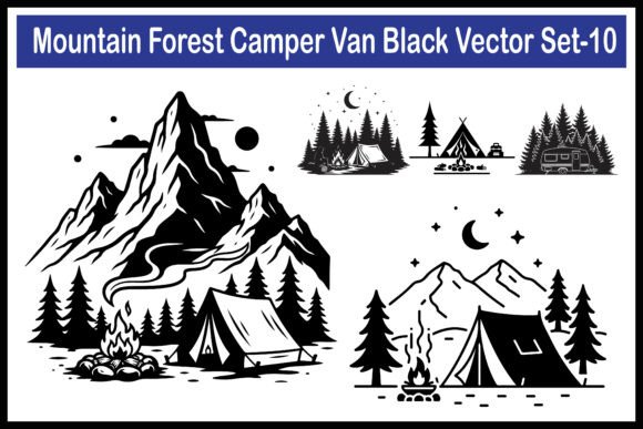Mountain Forest Camper Van Vector Set-10: A Practical Asset for Outdoor-Themed Design Projects