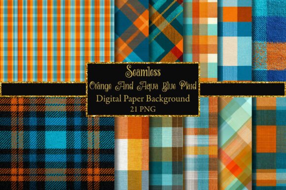 Orange and Aqua Blue Plaid Patterns: Versatile, Print-Ready Digital Papers for Creative Professionals and Hobbyists