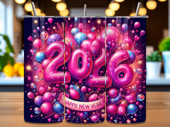 Pink Balloon 2026 New Year Tumbler Wrap: Your Instant Digital Design for Creative Celebrations