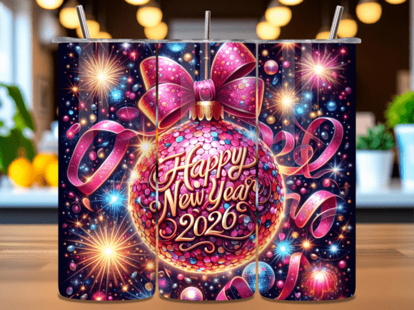 Pink Glitter 2026 New Year Tumbler Wrap