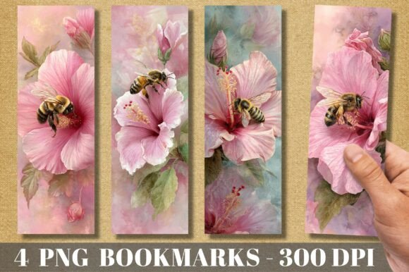 Pink Hibiscus Floral Garden Bee Bookmark