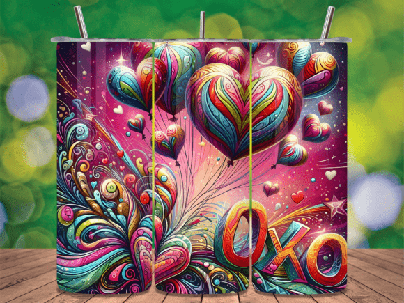 Rainbow Heart Balloon Tumbler Wrap PNG