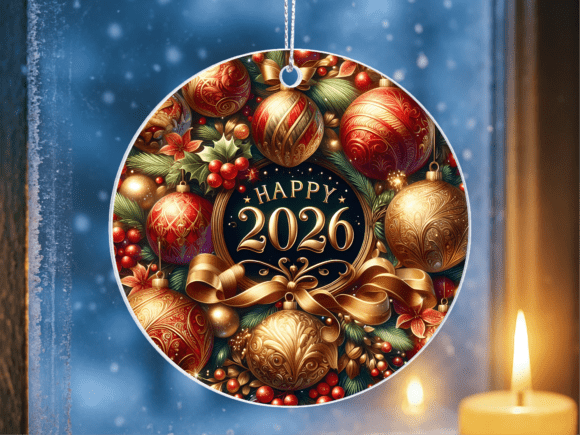 Red Gold 2026 Christmas Wreath Ornament