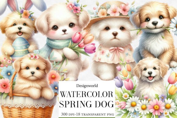 Whimsical Spring Dog Clipart